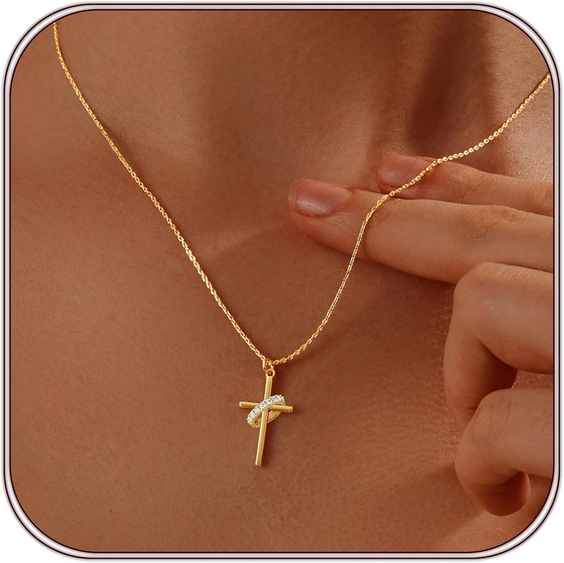 Partm Gold Cross Necklace for Women 14K Plated Dainty Pendant Cross Chain Faith Crucifix Choker Baptism Necklace for Women Trendy Religious Jewelry Hypoallergenic - Image 1
